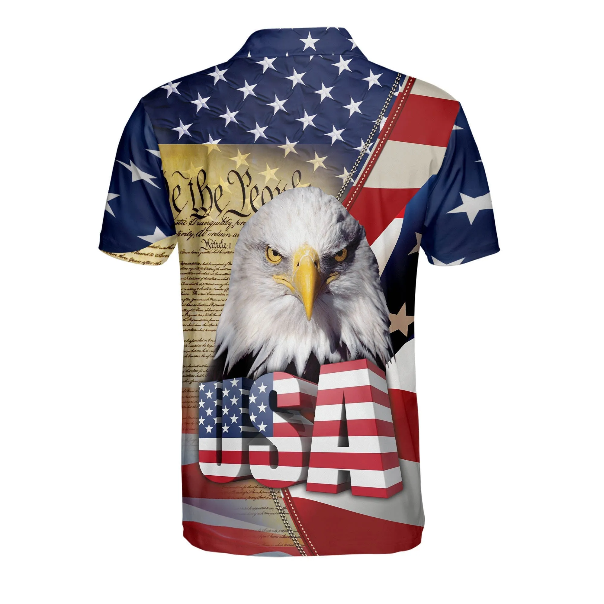 3D All Over Print American Flag Patriotic Polo Shirt, Eagle USA Flag Shirt, Gift for Him