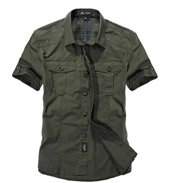 AFS ZDJP Men 2018 New Summer Men's Solid Military Short Sleeves Shirts Cotton Breathable Chemise homme Loose Army Shirt