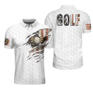 American Golfer Eagle Golf Ball Texture Polo Shirt, Ripped American Flag Polo Shirt, Patriotic Golf Shirt For Men Coolspod