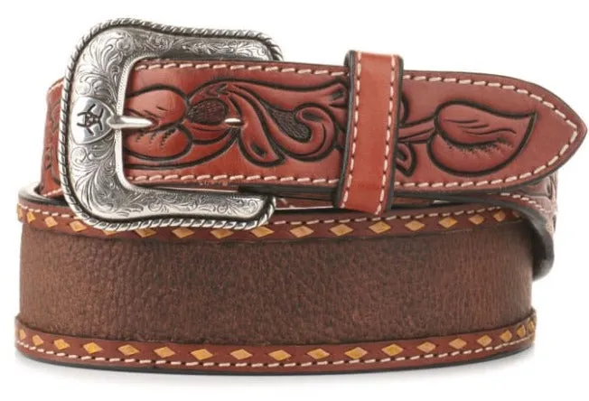 ARIAT Men's Brown Tooled Floral Textured Western Belt