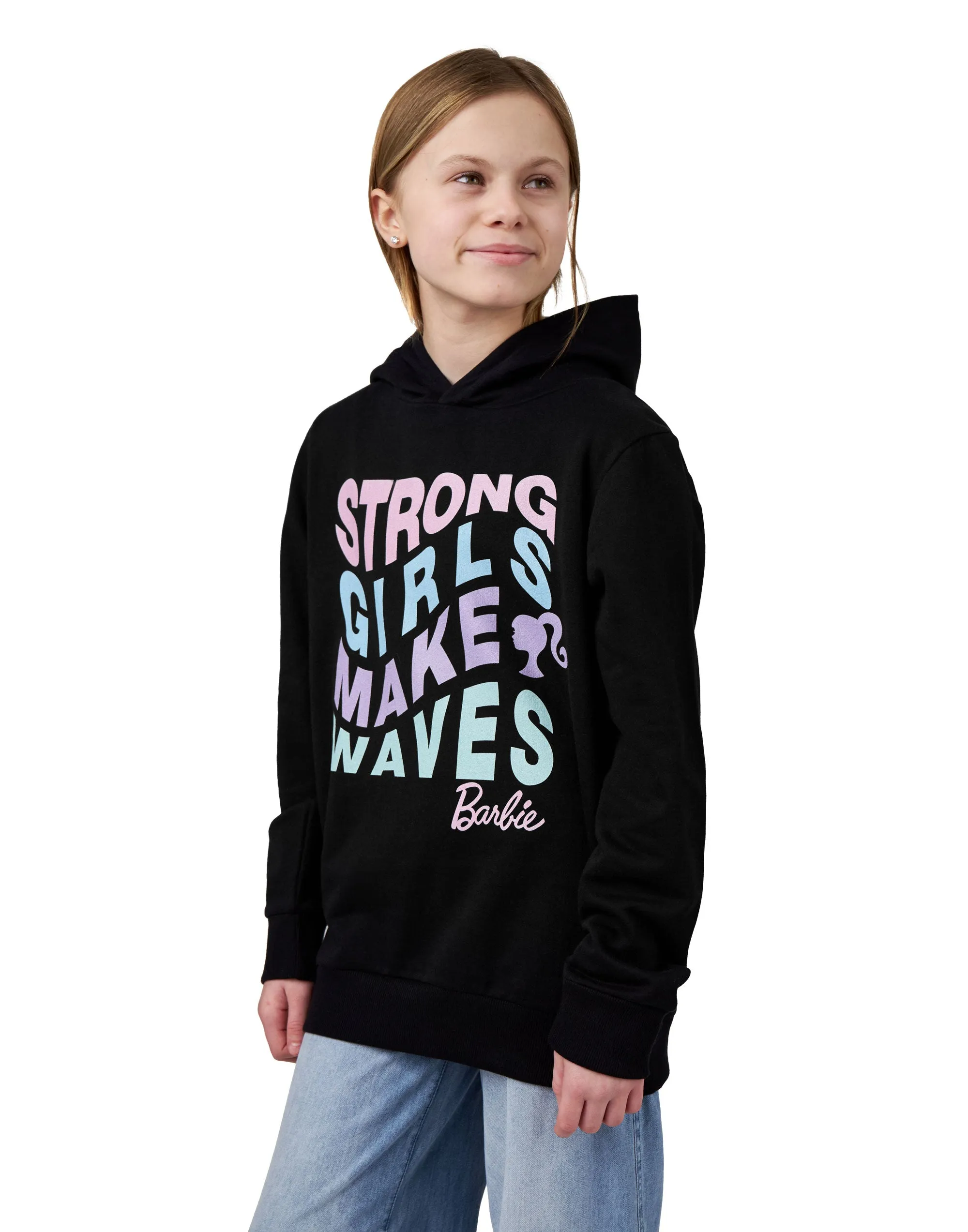 Barbie Strong Girls Make Waves Girls Black Hoodie