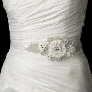 Beaded Crystal Silk Flower Wedding Belt Sash