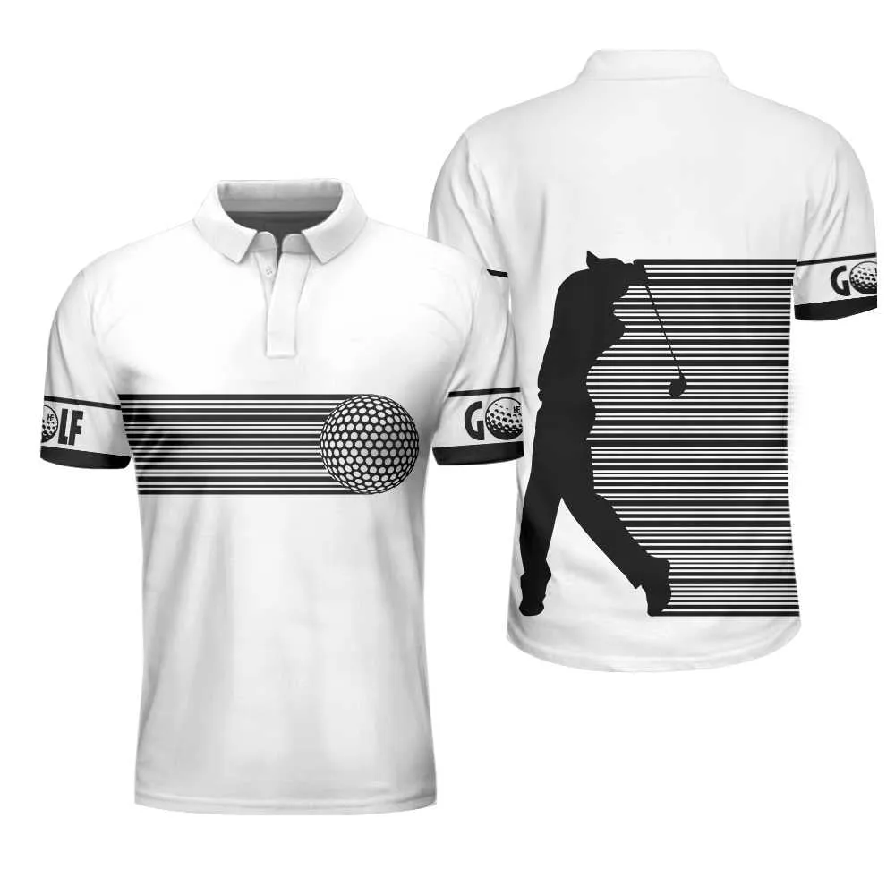 Black And White Stripes Barcode Golfing Polo Shirt, Golfer Hard Swing Polo Shirt, Best Golf Shirt For Men Coolspod