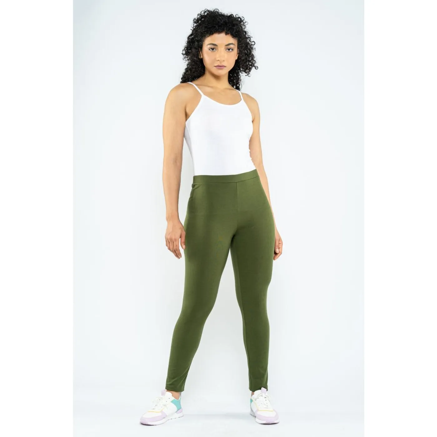 Blueage Green Plain Leggings