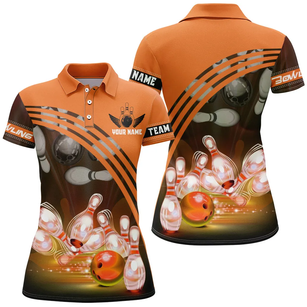 Bowling And Pins Trend Multicolor Option Customized Name 3D Polo Shirt For Women