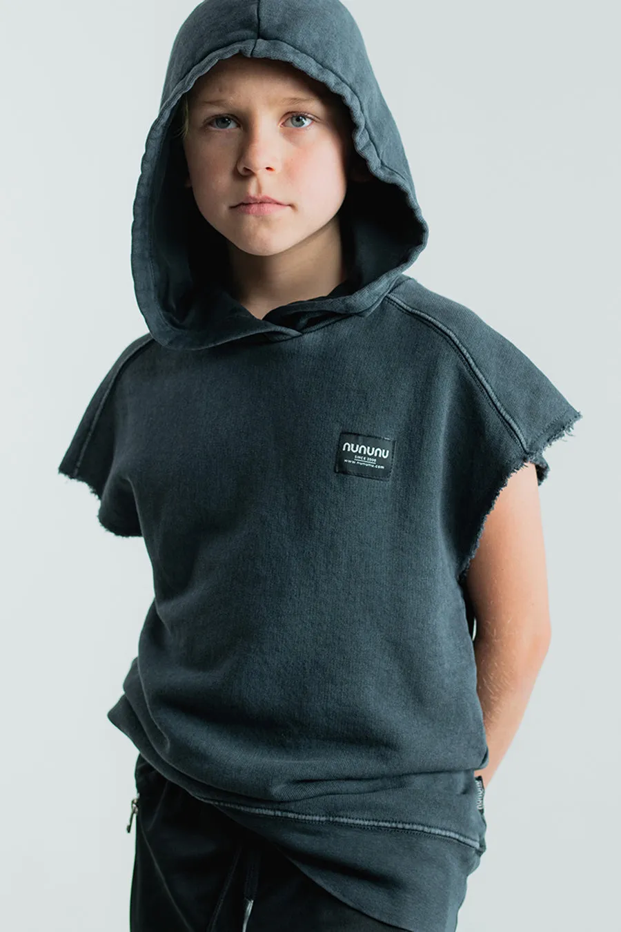 Boys Nununu Sleeveless Raw Hoodie (Size 6/7 left)