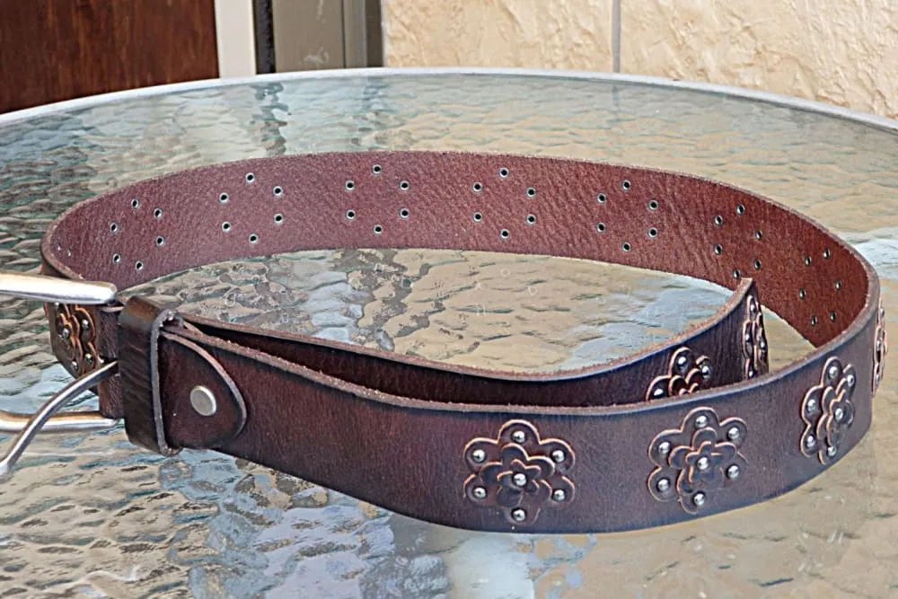 Brown floral leather belt