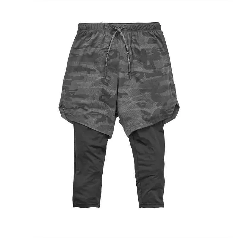 Camo Sport Pants Mens Double-Deck 2 in 1 Breathable Training Running Pants Gym Fitness Jogging Shorts Quick-Dry Men Pants 210716