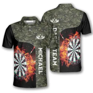 Camouflage Dart Board Fire Flame Custom Darts Shirts for Men, Dart Shirt