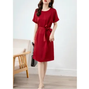 Chic Red Slimming Belted Dress