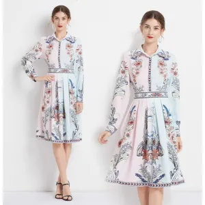 Collar Retro Full Skirt Style Print Dress