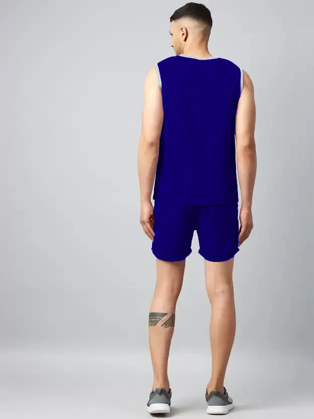 Colorblock Men Co-ord Set Sleeveless (Blue)