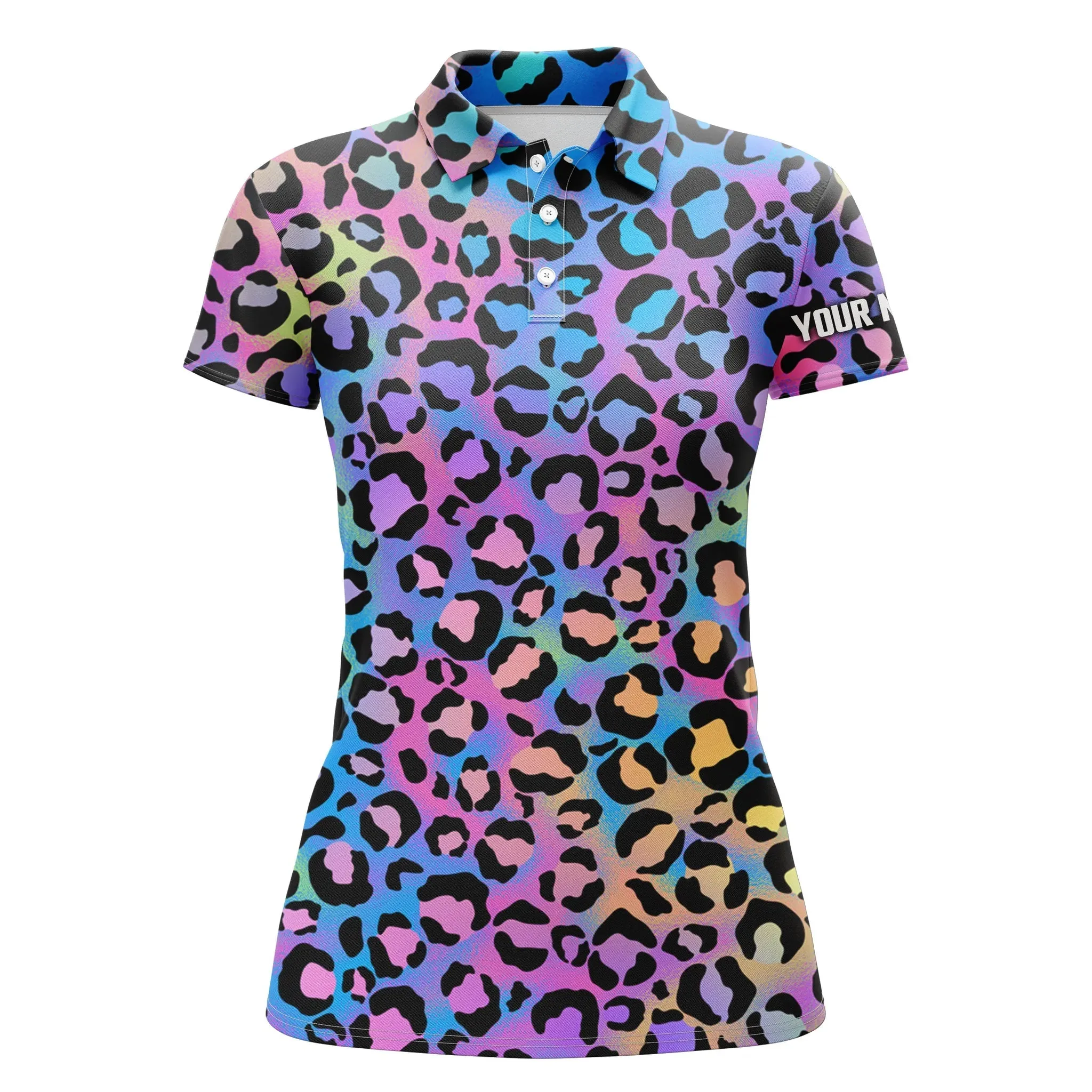 Colorful Neon Rainbow Leopard Custom Women Golf Polo Shirts, Team Golf Shirt Gift For Golf Lovers