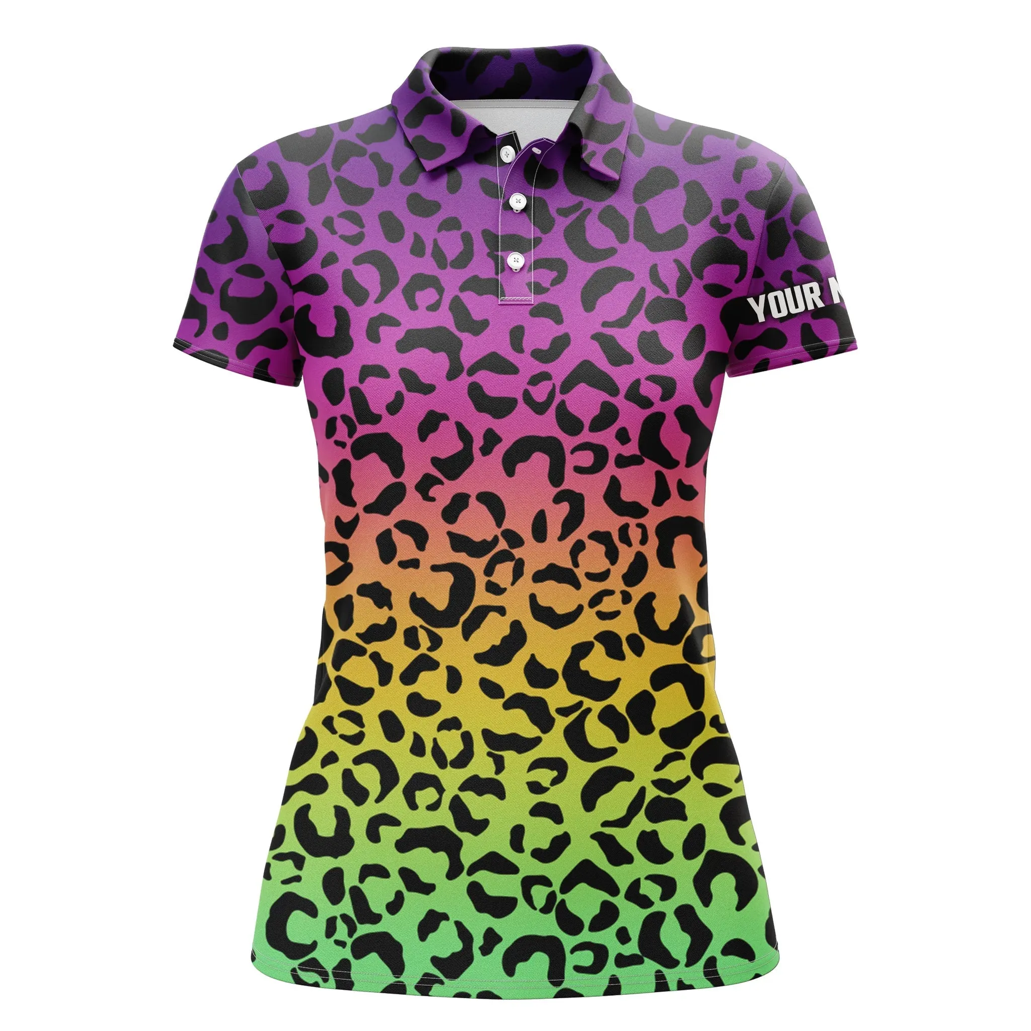 Colorful Neon Rainbow Leopard Custom Women Golf Polo Shirts, Team Golf Shirt Gift For Golf Lovers