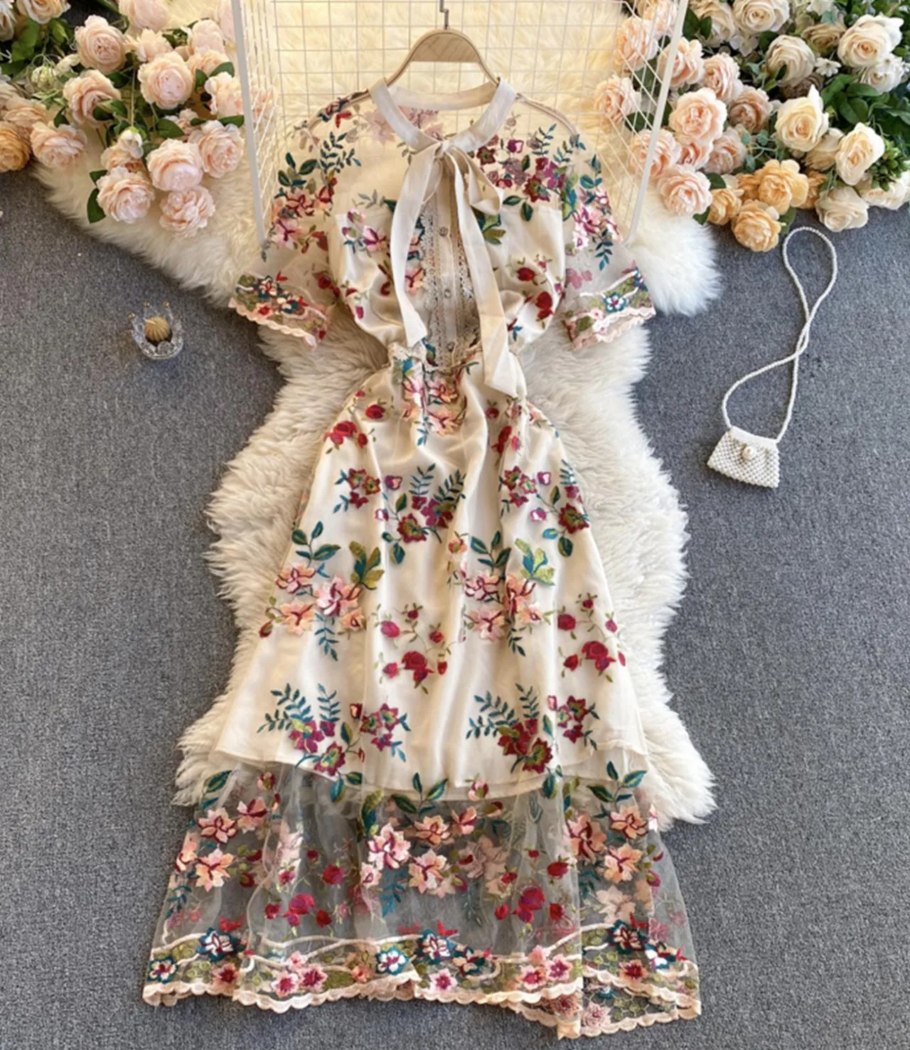 Cute A line dress with embroidery   S95