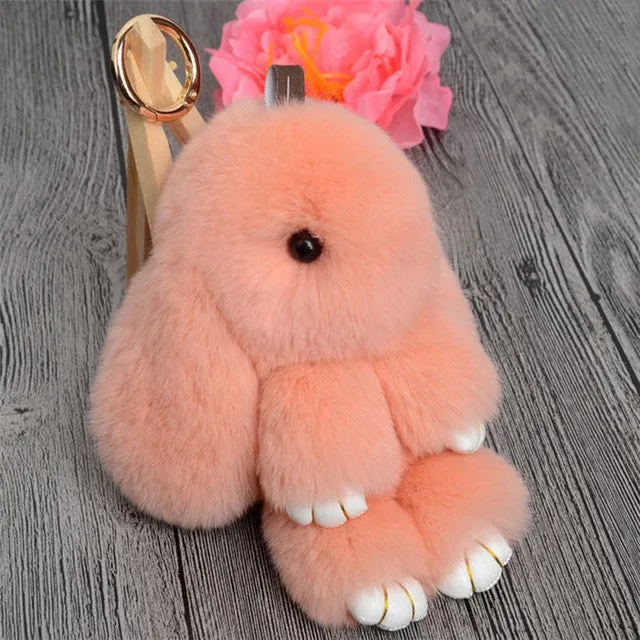 Cute Mini Genuine Rabbit Fur Pom Pom Key Chain Women Trinket Rabbit Toy Doll Bag Car Key Ring Monster Keychain Jewelry Gift