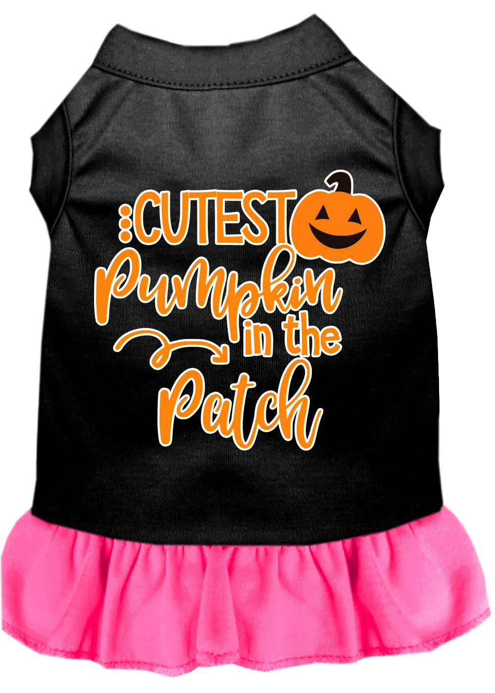 Cutest Pumpkin In The Patch Screen Print Dog Dress Black With Bright Pink Xxxl