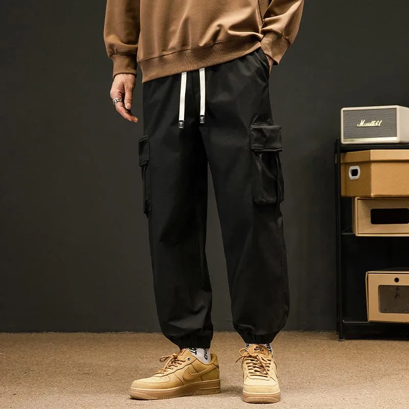 Elasticity Tapered Street Style Bellows Pocket Loose Fit Cargo Pants