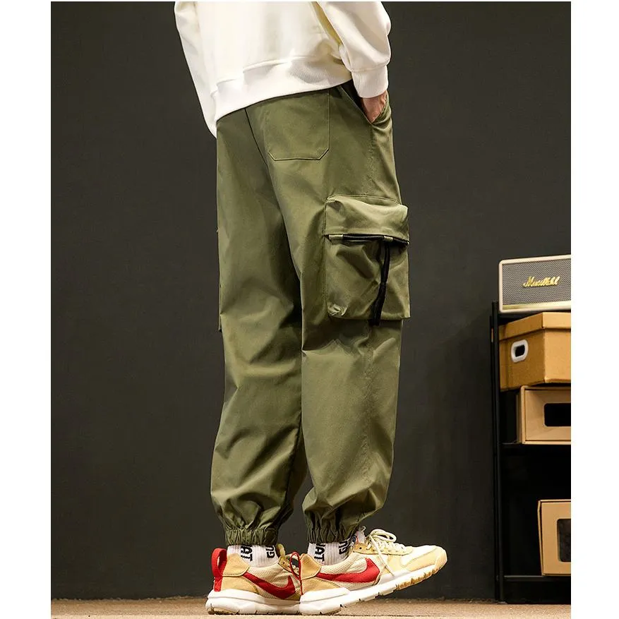 Elasticity Tapered Street Style Bellows Pocket Loose Fit Cargo Pants