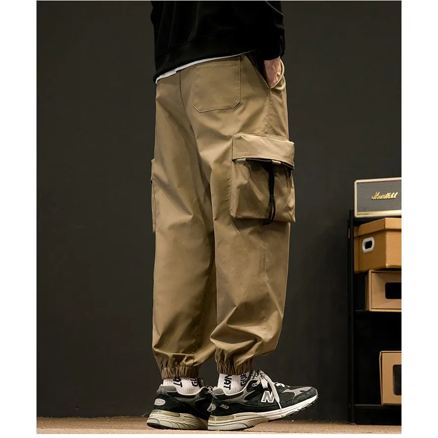 Elasticity Tapered Street Style Bellows Pocket Loose Fit Cargo Pants