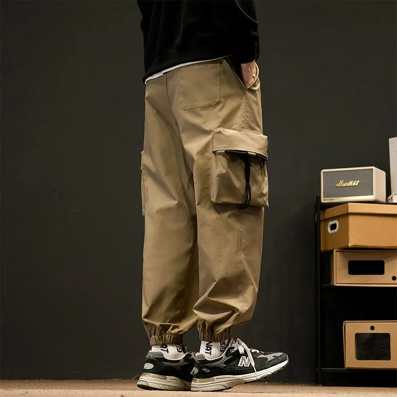 Elasticity Tapered Street Style Bellows Pocket Loose Fit Cargo Pants