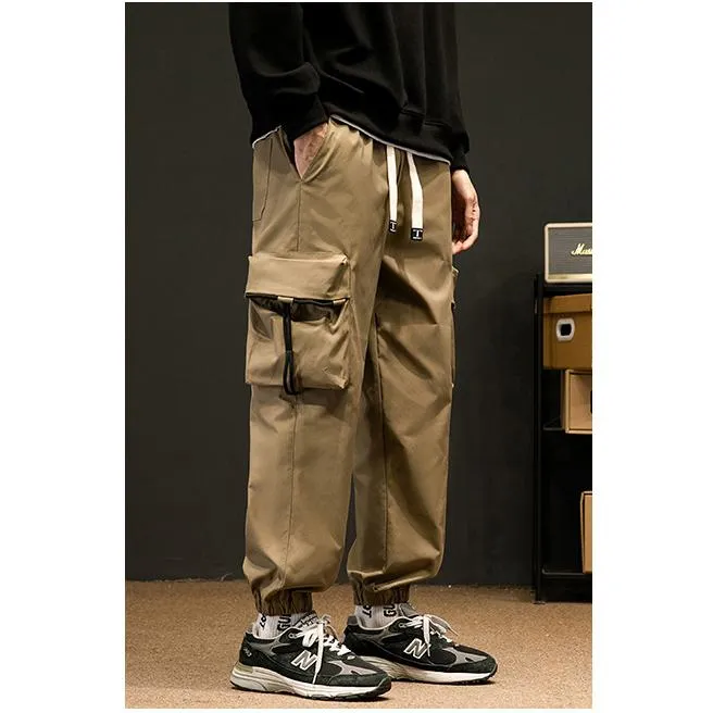 Elasticity Tapered Street Style Bellows Pocket Loose Fit Cargo Pants