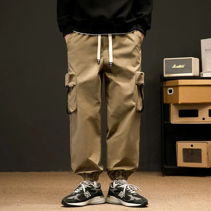 Elasticity Tapered Street Style Bellows Pocket Loose Fit Cargo Pants