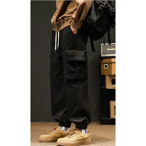 Elasticity Tapered Street Style Bellows Pocket Loose Fit Cargo Pants