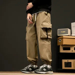 Elasticity Tapered Street Style Bellows Pocket Loose Fit Cargo Pants