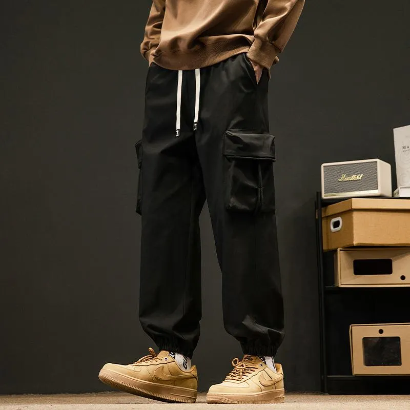 Elasticity Tapered Street Style Bellows Pocket Loose Fit Cargo Pants