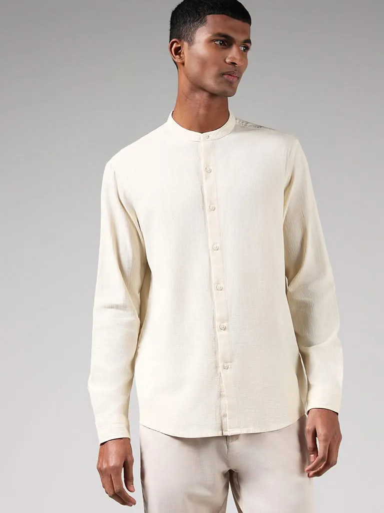 ETA Solid Cream Resort-Fit Blended Linen Shirt