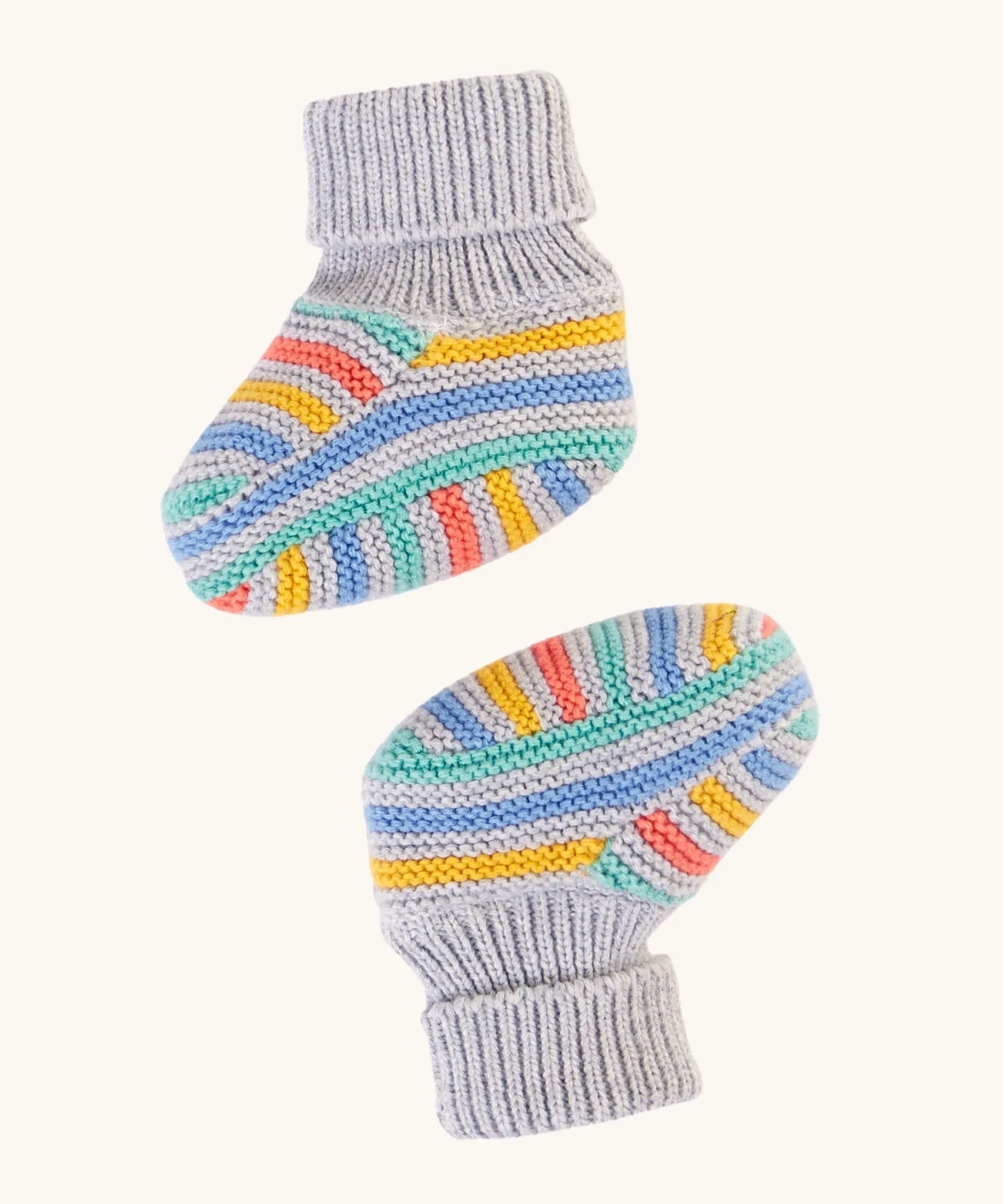 Frugi Briar Knitted Booties - Grey Marl Stripe