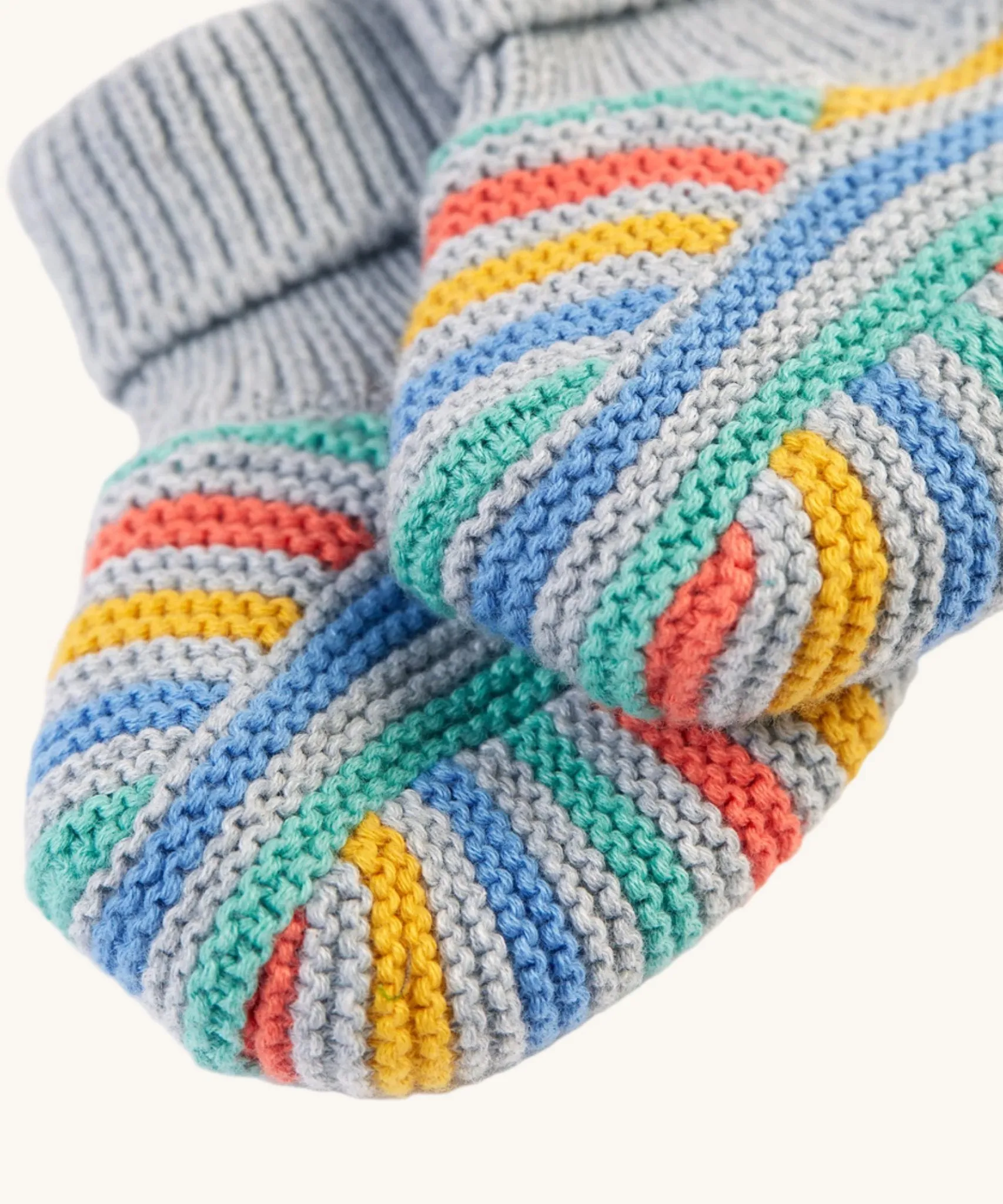 Frugi Briar Knitted Booties - Grey Marl Stripe