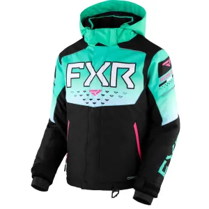 FXR Child Helium Snowmobile Jacket Black/Mint Fade/E Pink Turquoise