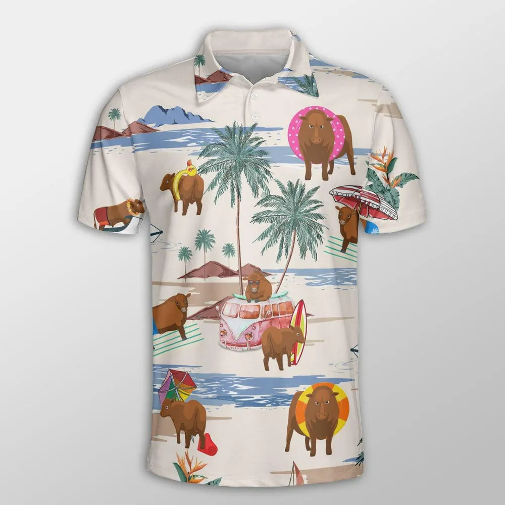 Gelbvieh Men Polo Shirts For Summer - Gelbvieh Summer Beach Pattern Button Shirts For Men - Perfect Gift For Gelbvieh Lovers, Cattle Lovers