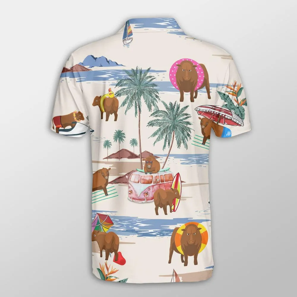 Gelbvieh Men Polo Shirts For Summer - Gelbvieh Summer Beach Pattern Button Shirts For Men - Perfect Gift For Gelbvieh Lovers, Cattle Lovers