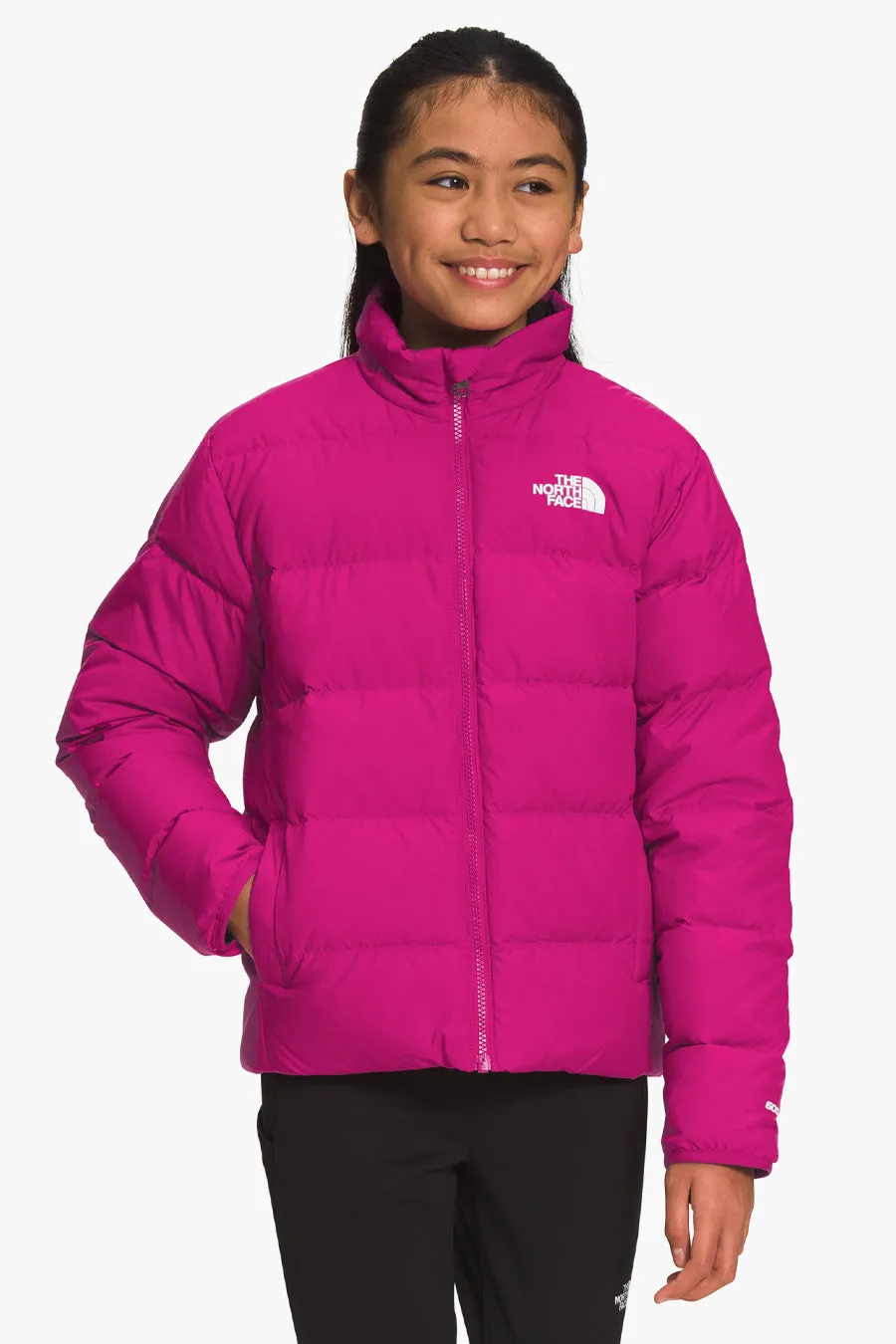 Girls Jacket North Face Teen Reversible North Down Fuchsia Pink