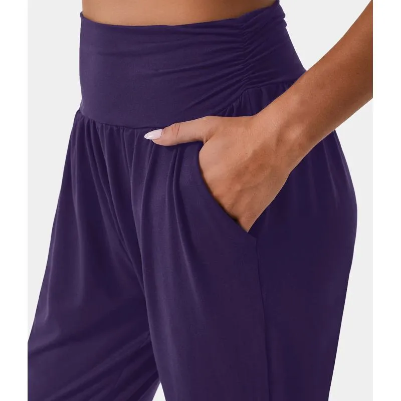 High-Waisted Casual Pocket Loose Fit Drawstring Pleated Yoga Sports Sports Pants