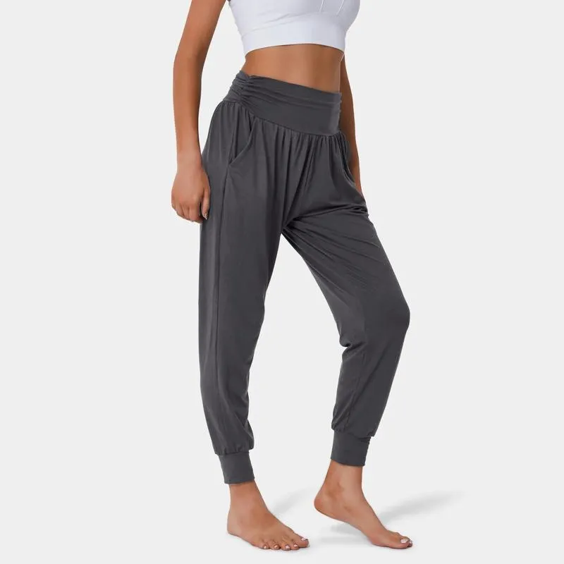 High-Waisted Casual Pocket Loose Fit Drawstring Pleated Yoga Sports Sports Pants