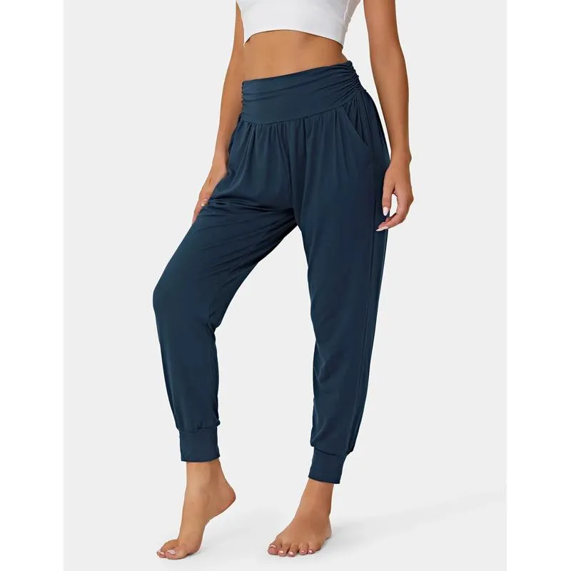 High-Waisted Casual Pocket Loose Fit Drawstring Pleated Yoga Sports Sports Pants