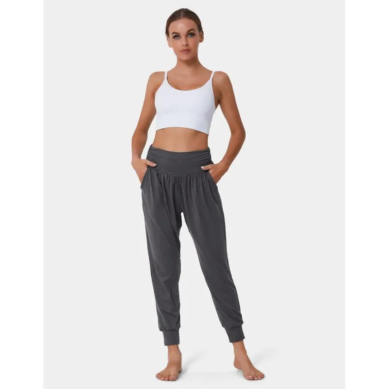 High-Waisted Casual Pocket Loose Fit Drawstring Pleated Yoga Sports Sports Pants