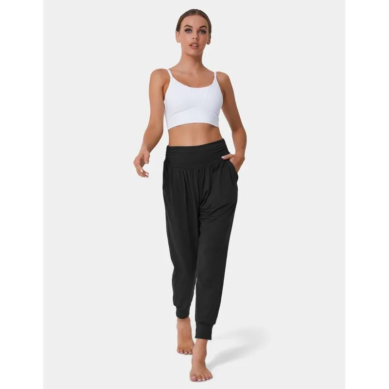 High-Waisted Casual Pocket Loose Fit Drawstring Pleated Yoga Sports Sports Pants