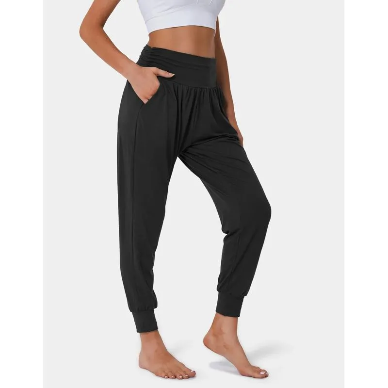 High-Waisted Casual Pocket Loose Fit Drawstring Pleated Yoga Sports Sports Pants