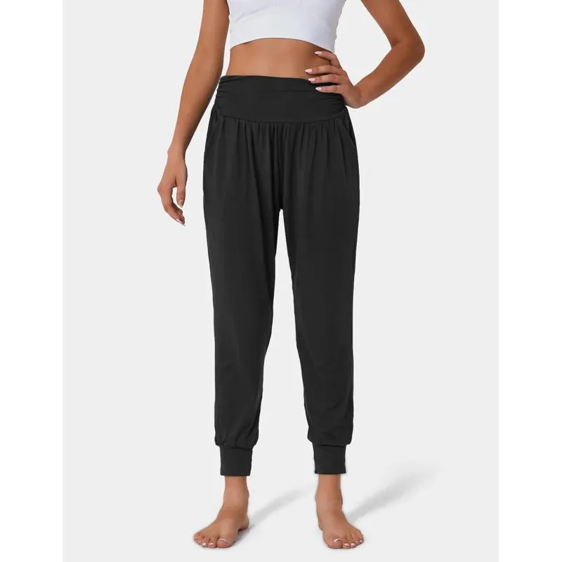 High-Waisted Casual Pocket Loose Fit Drawstring Pleated Yoga Sports Sports Pants