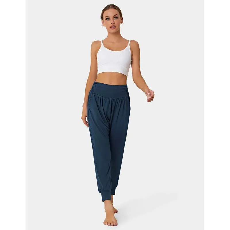 High-Waisted Casual Pocket Loose Fit Drawstring Pleated Yoga Sports Sports Pants