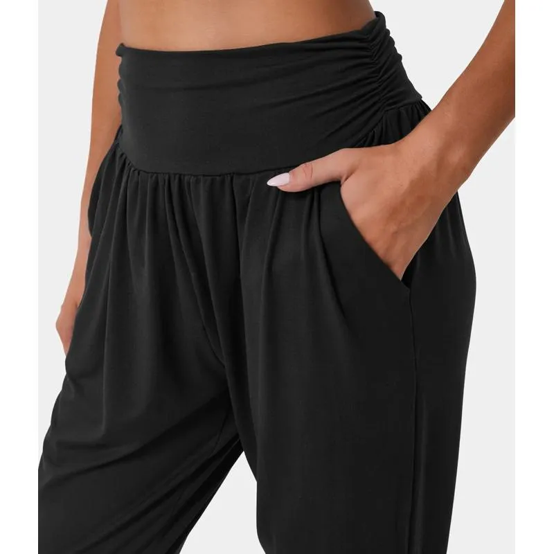 High-Waisted Casual Pocket Loose Fit Drawstring Pleated Yoga Sports Sports Pants