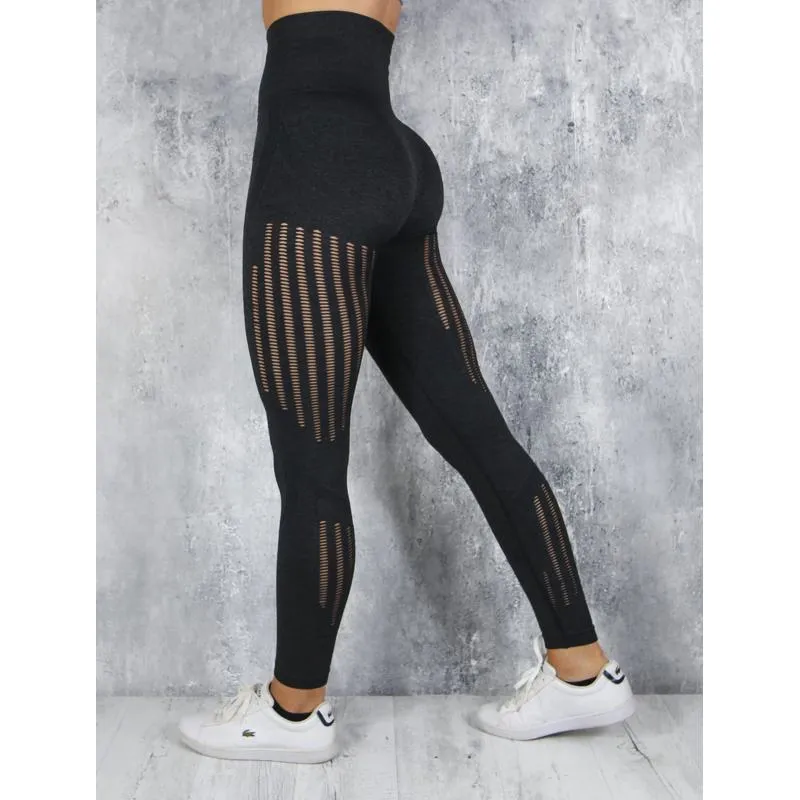 High-Waisted Quick-Drying Yoga Elasticity Seamless Sports Hollowed-Out Sports Leggings