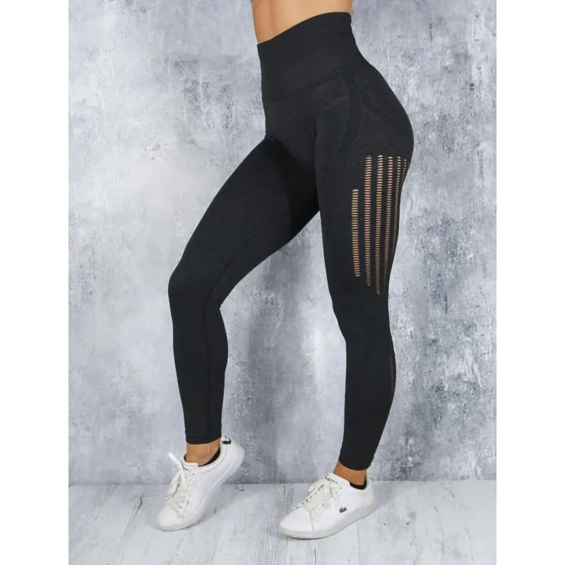 High-Waisted Quick-Drying Yoga Elasticity Seamless Sports Hollowed-Out Sports Leggings