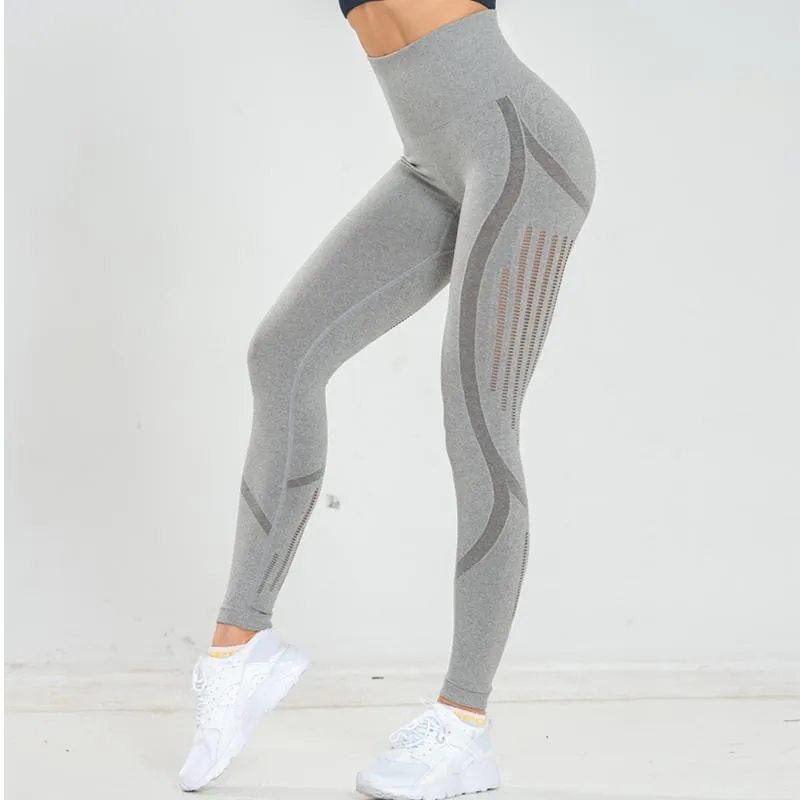 High-Waisted Quick-Drying Yoga Elasticity Seamless Sports Hollowed-Out Sports Leggings