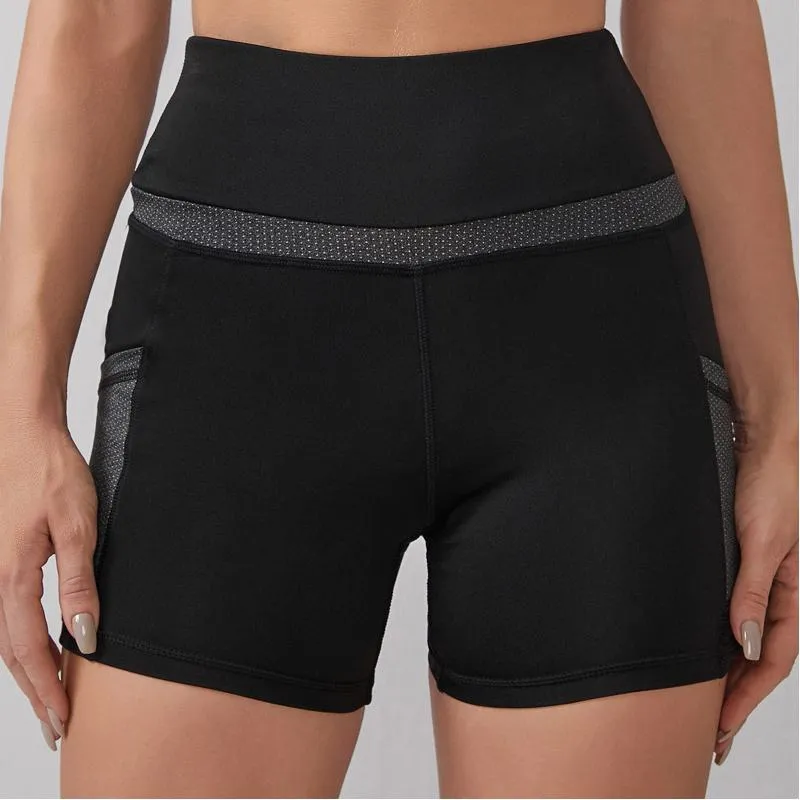 High-Waisted Yoga Running Sports Fitness Pocket Patchwork Sports Shorts